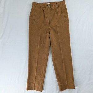 VTG Tan Front Pleat High Rise Straight Leg Bareback Stretch Trousers Pants